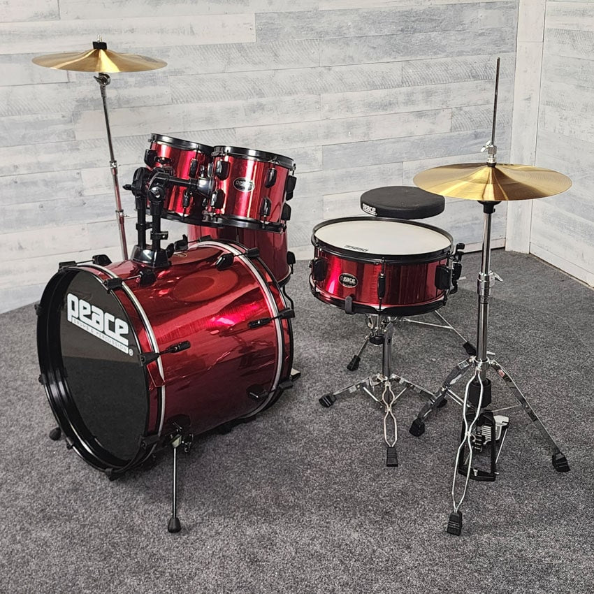 Used Peace 5pc Drum Set Complete w/Cymbals & Hw, Metallic Red - Excellent - Drum Center Of Portsmouth