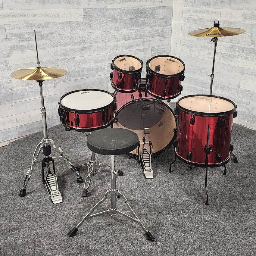 Used Peace 5pc Drum Set Complete w/Cymbals & Hw, Metallic Red - Excellent - Drum Center Of Portsmouth