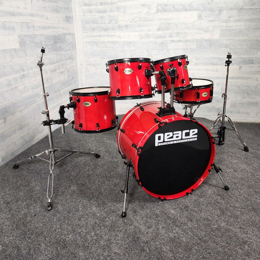 Used Peace 5pc Drum Set w/Hardware Red Lacquer w/Black Hw - Good - Drum Center Of Portsmouth