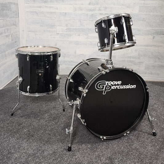 Used Groove Percussion 3pc Drum Set Black Wrap - Fair - Drum Center Of Portsmouth