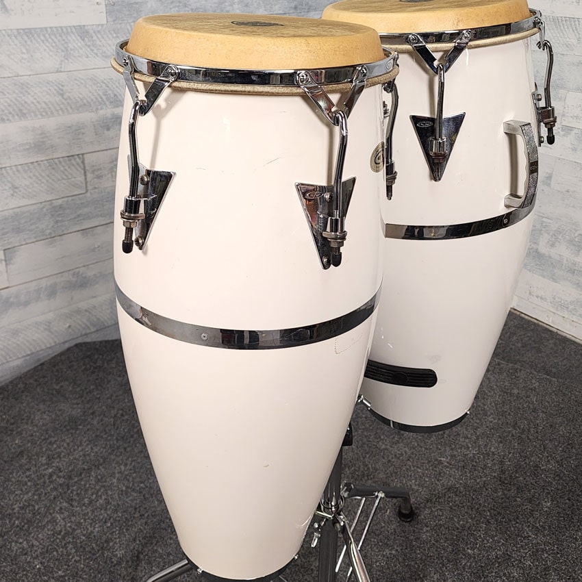 Used CP Cosmic Percussion Fiberglass Conga Pair 10" & 11" w/Stand - Good - Drum Center Of Portsmouth