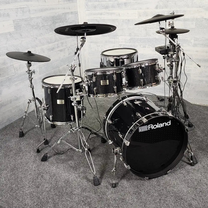 Used Roland 5pc VAD Drum Set Midnight Black Sparkle - Good