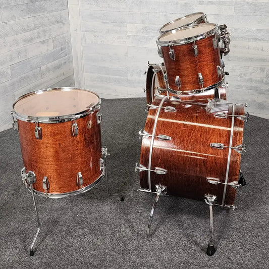 Used Vintage Ludwig 5pc Drum Set Mahogany Stain w/Double Tom Stand - Fair - Drum Center Of Portsmouth