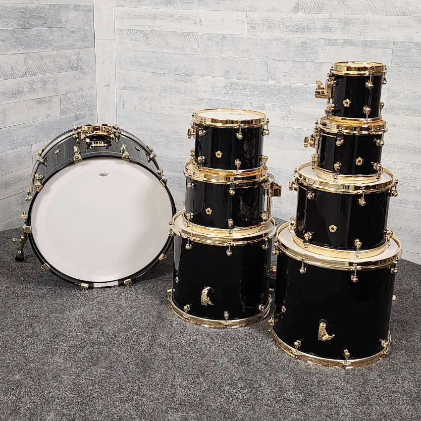 Pearl Masterworks 8pc Drum Set Piano Black w/Gold Hardware - Excellent - Drum Center Of Portsmouth