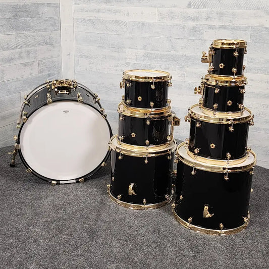 Pearl Masterworks 8pc Drum Set Piano Black w/Gold Hardware - Excellent - Drum Center Of Portsmouth