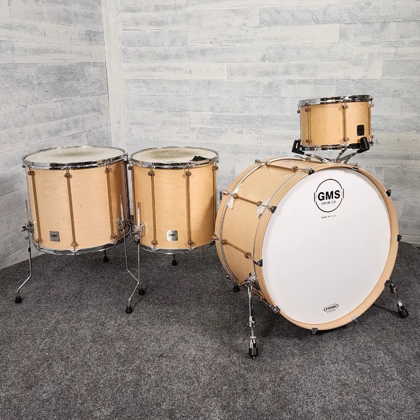 Used GMS Grand Master 4pc Drum Set Satin Natural w/Raw Brass Hw - Very Good - Drum Center Of Portsmouth
