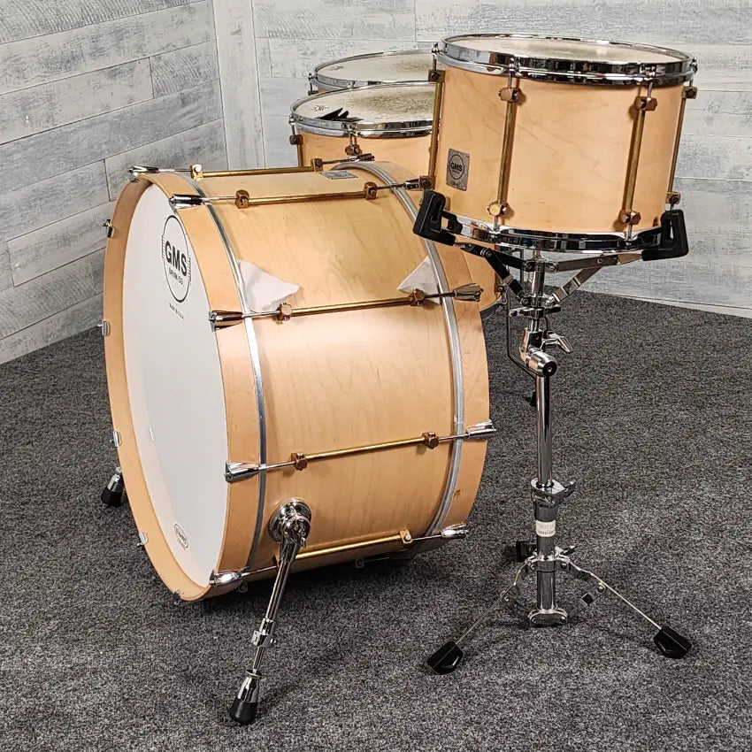 Used GMS Grand Master 4pc Drum Set Satin Natural w/Raw Brass Hw - Very Good - Drum Center Of Portsmouth