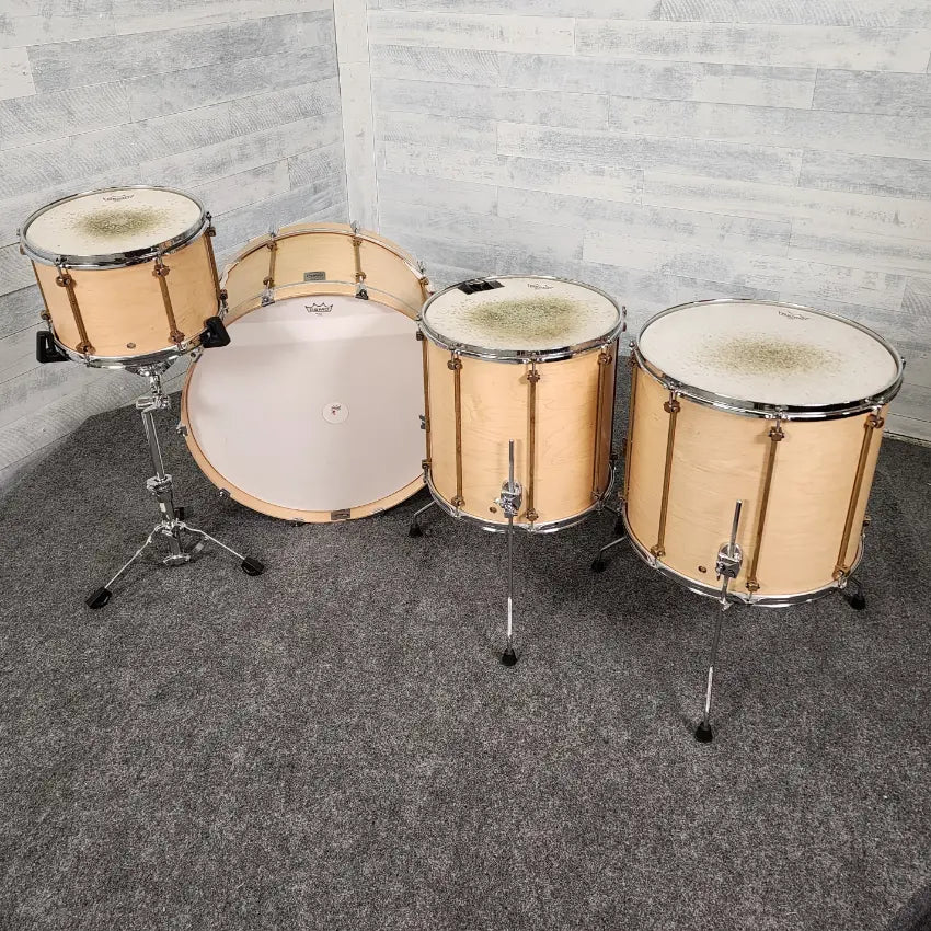 Used GMS Grand Master 4pc Drum Set Satin Natural w/Raw Brass Hw - Very Good - Drum Center Of Portsmouth
