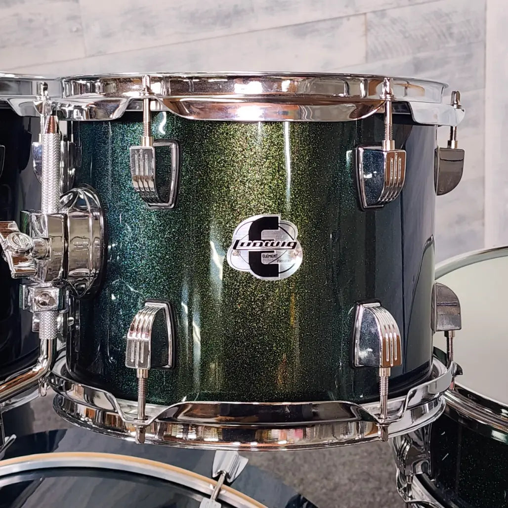 Used Ludwig Element Evolution 5pc Drum Set Green Sparkle w/Cymbals - Very Good - Drum Center Of Portsmouth