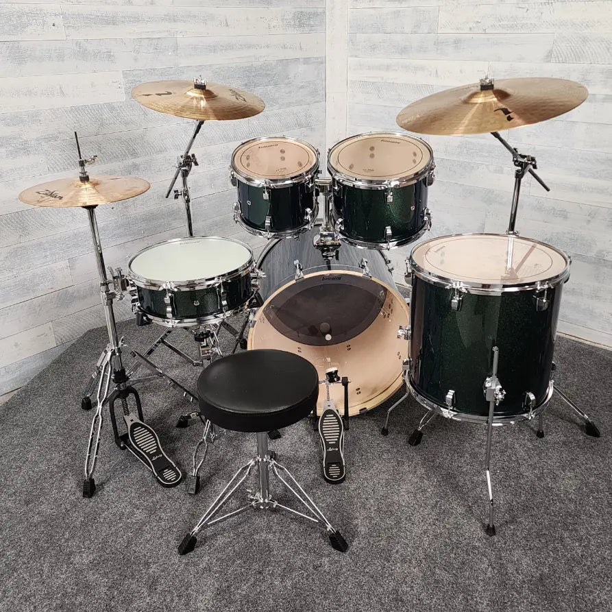 Used Ludwig Element Evolution 5pc Drum Set Green Sparkle w/Cymbals - Very Good - Drum Center Of Portsmouth
