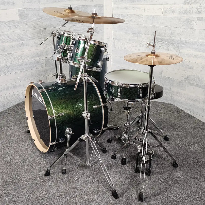 Used Ludwig Element Evolution 5pc Drum Set Green Sparkle w/Cymbals - Very Good - Drum Center Of Portsmouth