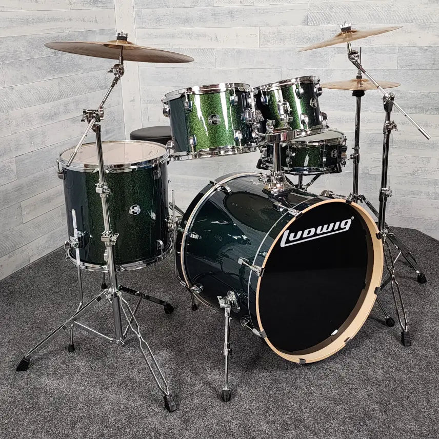 Used Ludwig Element Evolution 5pc Drum Set Green Sparkle w/Cymbals - Very Good - Drum Center Of Portsmouth