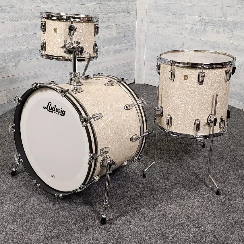 Used Ludwig Legacy Maple 3pc Drum Set Vintage White Marine - Very Good - Drum Center Of Portsmouth