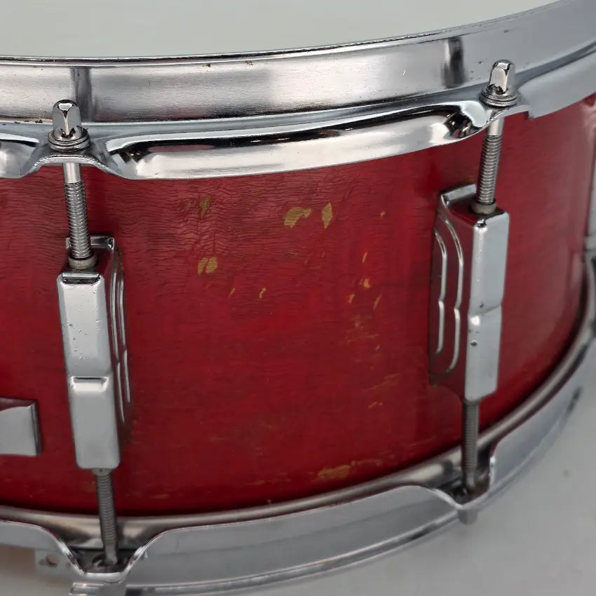 Used Joe Montineri Snare Drum 14x6.5 Satin Red - Good - Drum Center Of Portsmouth