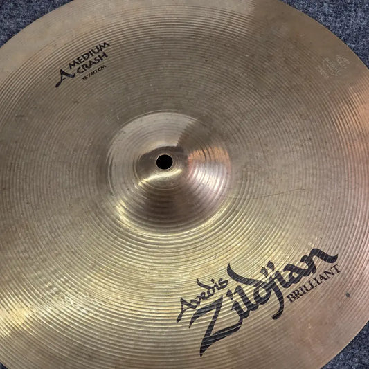 Used Zildjian A Medium Crash Cymbal 16" Brilliant - Good - Drum Center Of Portsmouth