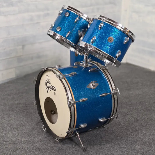 Used Vintage Gretsch Round Badge 4pc Drum Set Blue Sparkle - Good - Drum Center Of Portsmouth