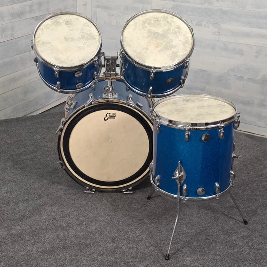 Used Vintage Gretsch Round Badge 4pc Drum Set Blue Sparkle - Good - Drum Center Of Portsmouth