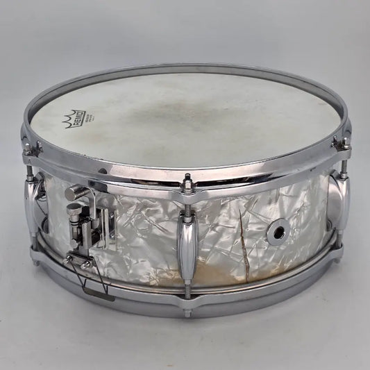 Used Vintage Gretsch Dixieland Snare Drum 14x5.5 White Marine Pearl - Good - Drum Center Of Portsmouth