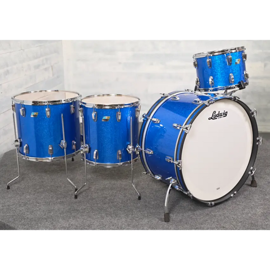 Used Ludwig Classic Maple 4pc Drum Set Blue Sparkle - Bonham Sizes - Excellent - Drum Center Of Portsmouth