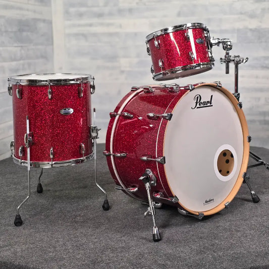 Used Pearl Masters Maple Complete 3pc Drum Set Vermilion Sparkle - Very Good - Drum Center Of Portsmouth