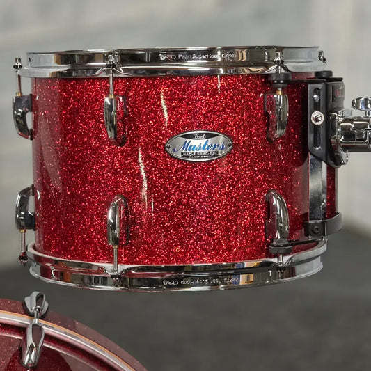 Used Pearl Masters Maple Complete 3pc Drum Set Vermilion Sparkle - Very Good - Drum Center Of Portsmouth
