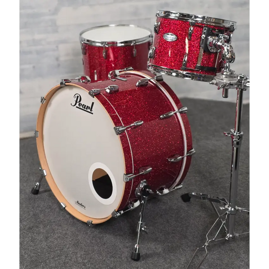 Used Pearl Masters Maple Complete 3pc Drum Set Vermilion Sparkle - Very Good - Drum Center Of Portsmouth