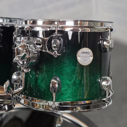 Used Mapex Meridian Birch 7pc Drum Set Black Forest Green Fade Lacquer - Very Good - Drum Center Of Portsmouth