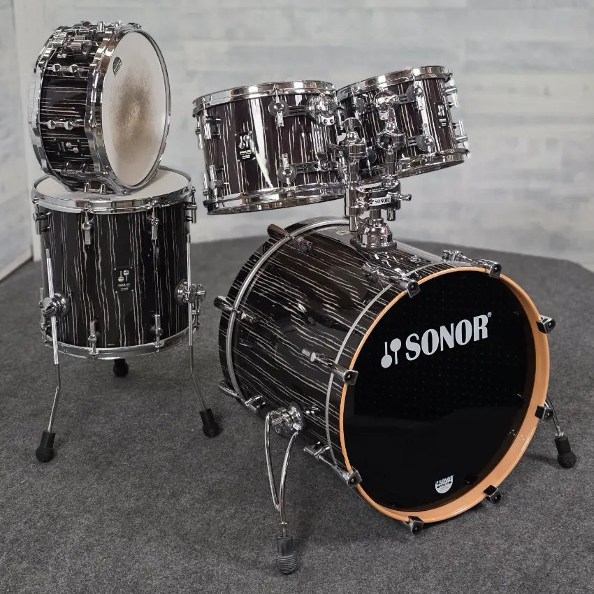 Used Sonor Prolite 5pc Drum Set Ebony White Stripes - Drum Center Of Portsmouth