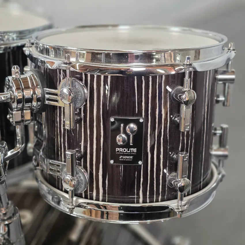 Used Sonor Prolite 5pc Drum Set Ebony White Stripes - Drum Center Of Portsmouth