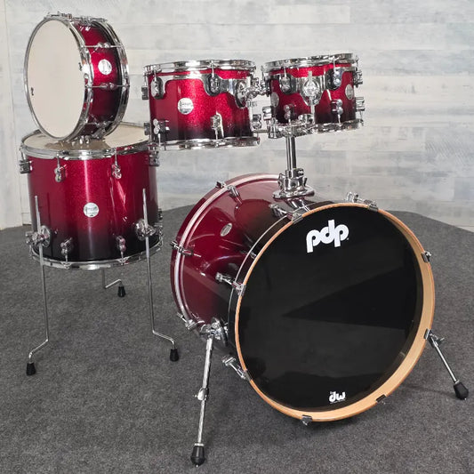 Used PDP Concept Maple 5pc Drum Set Red to Black Fade - Good - Drum Center Of Portsmouth