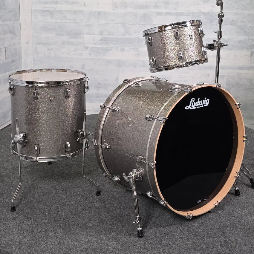 Used Ludwig Keystone X 3pc Drum Set Titanium Glitter - Very Good - Drum Center Of Portsmouth