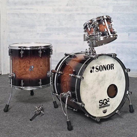 Used Sonor SQ2 3pc Heavy Beech Drum Set Walnut Brown Burst Gloss - Very Good - Drum Center Of Portsmouth