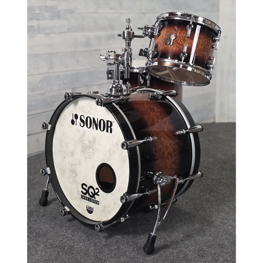 Used Sonor SQ2 3pc Heavy Beech Drum Set Walnut Brown Burst Gloss - Very Good - Drum Center Of Portsmouth