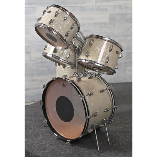 Used Vintage Slingerland Avante 60n 6pc Drum Set White Marine Pearl w/ Slingerland Chrome Over Brass Snare Drum - Good - Drum Center Of Portsmouth