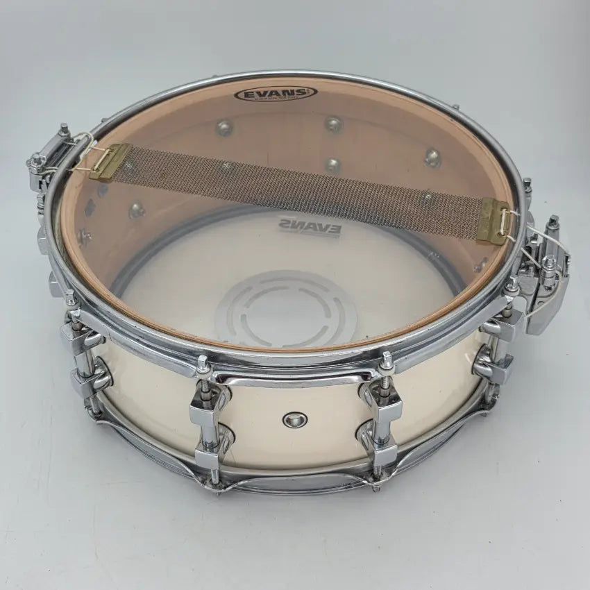 Used Premier Signia Maple Snare Drum 14x5 Piano White - Very Good - Drum Center Of Portsmouth