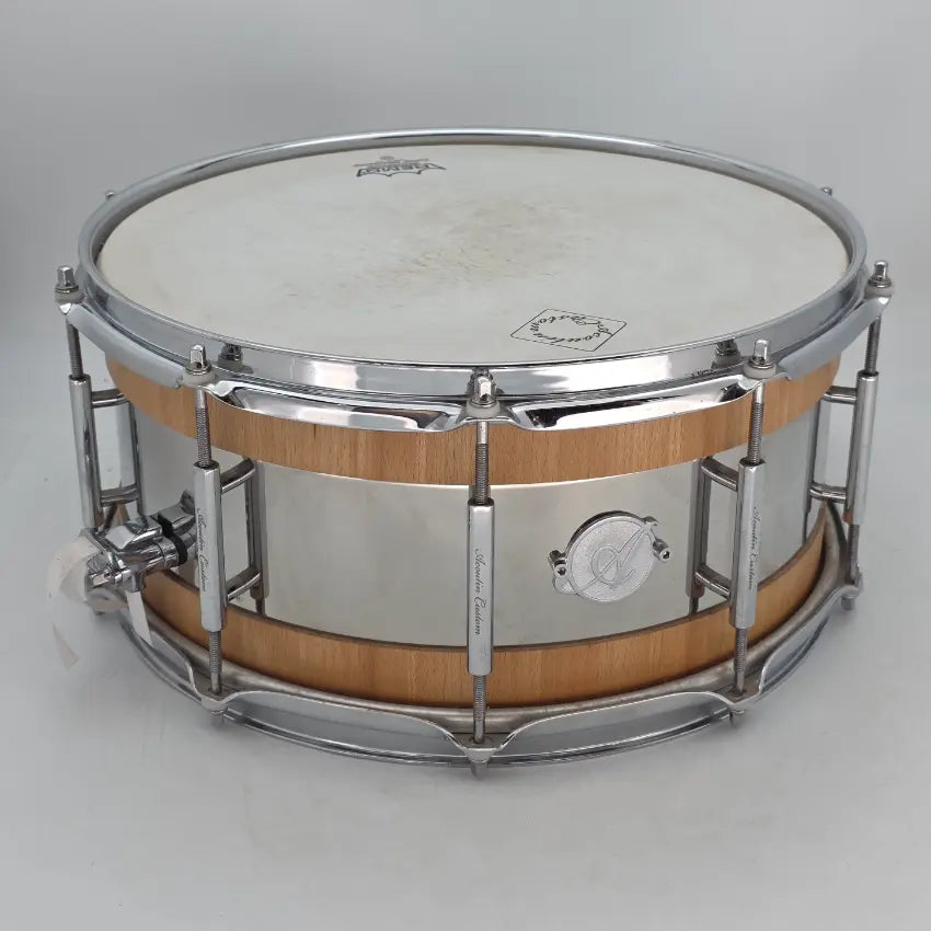 Used Acoutin Stave Beech/Stainless Snare Drum 6.5x14 - Good - Drum Center Of Portsmouth