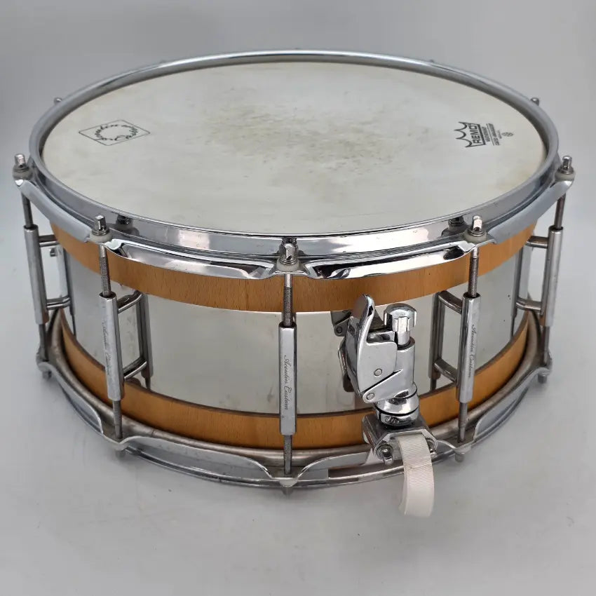 Used Acoutin Stave Beech/Stainless Snare Drum 6.5x14 - Good - Drum Center Of Portsmouth