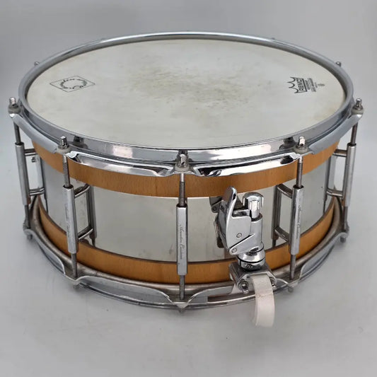 Used Acoutin Stave Beech/Stainless Snare Drum 6.5x14 - Good - Drum Center Of Portsmouth