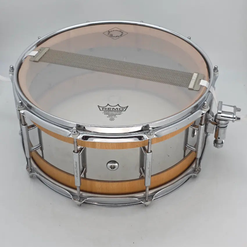 Used Acoutin Stave Beech/Stainless Snare Drum 6.5x14 - Good - Drum Center Of Portsmouth