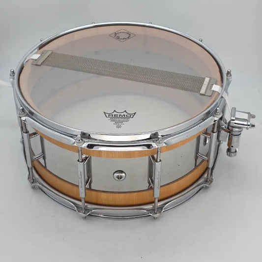 Used Acoutin Stave Beech/Stainless Snare Drum 6.5x14 - Good - Drum Center Of Portsmouth