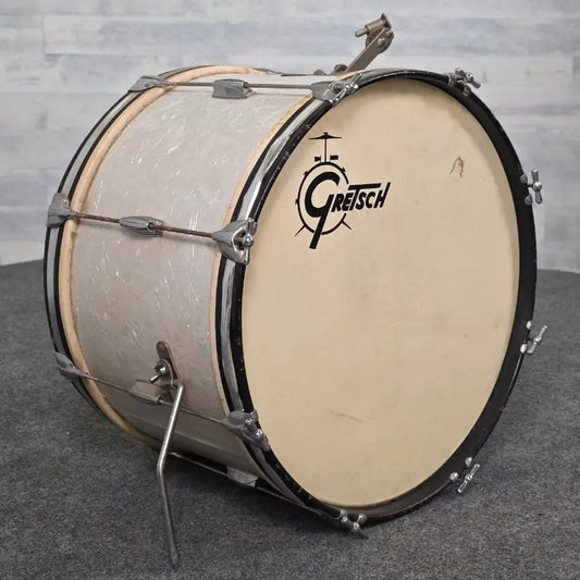 Used Vintage Gretsch Round Badge Bass Drum 22x14 White Marine Pearl - Fair - Drum Center Of Portsmouth
