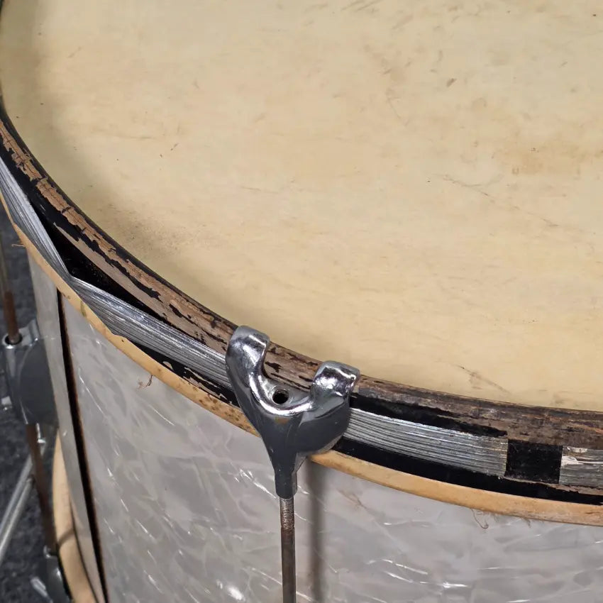 Used Vintage Gretsch Round Badge Bass Drum 22x14 White Marine Pearl - Fair - Drum Center Of Portsmouth