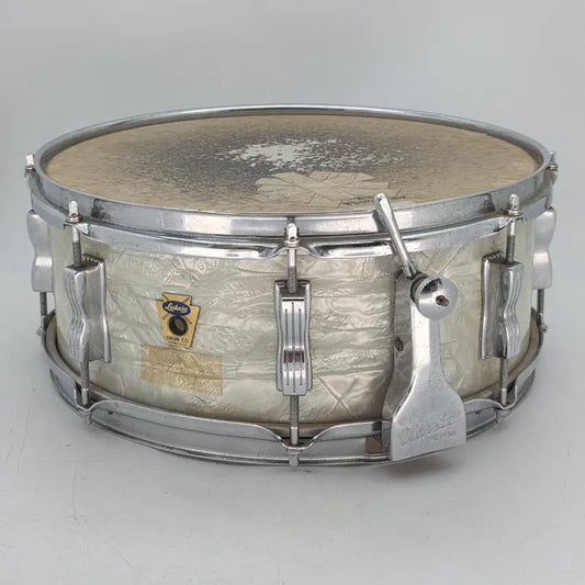 Used Vintage Ludwig Mahogany 3ply Snare Drum White Marine Pearl - Good - Drum Center Of Portsmouth