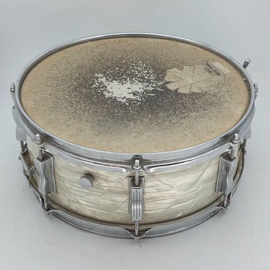 Used Vintage Ludwig Mahogany 3ply Snare Drum White Marine Pearl - Good - Drum Center Of Portsmouth