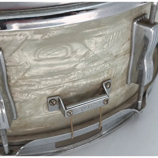 Used Vintage Ludwig Mahogany 3ply Snare Drum White Marine Pearl - Good - Drum Center Of Portsmouth