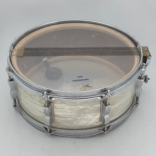 Used Vintage Ludwig Mahogany 3ply Snare Drum White Marine Pearl - Good - Drum Center Of Portsmouth