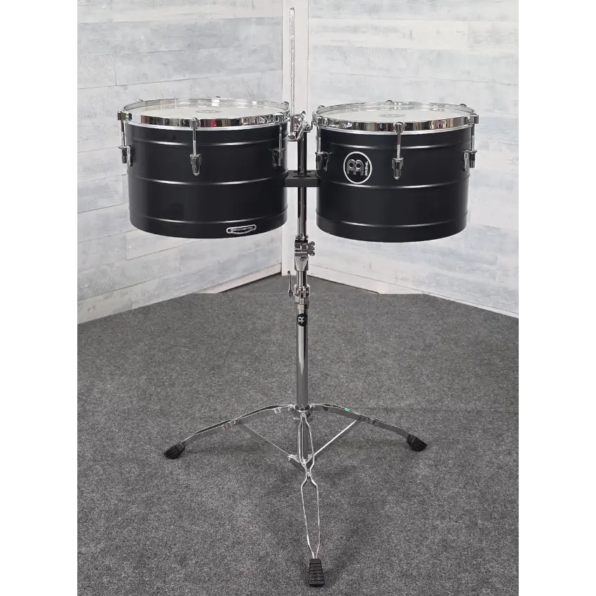 Used Meinl Marathon Steel Timbales 14 & 15 Deep Black Powder Coated - Very Good - Drum Center Of Portsmouth