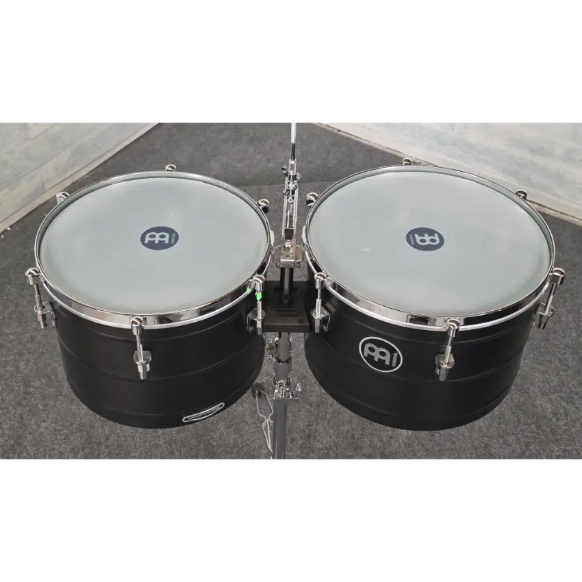 Used Meinl Marathon Steel Timbales 14 & 15 Deep Black Powder Coated - Very Good - Drum Center Of Portsmouth
