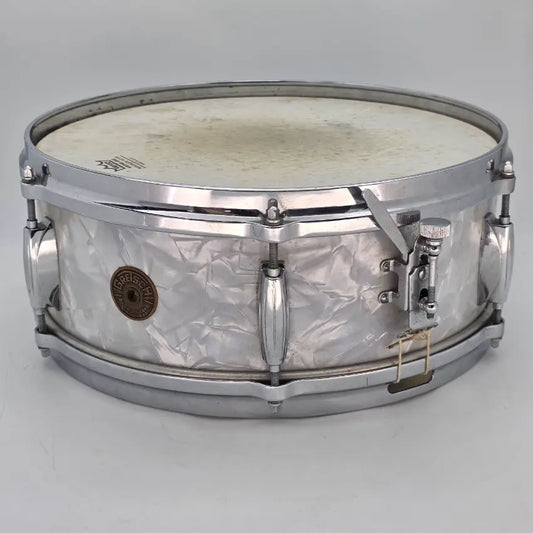 Used Vintage Gretsch Dixieland Snare Drum 14x5 White Marine Pearl - Good - Drum Center Of Portsmouth