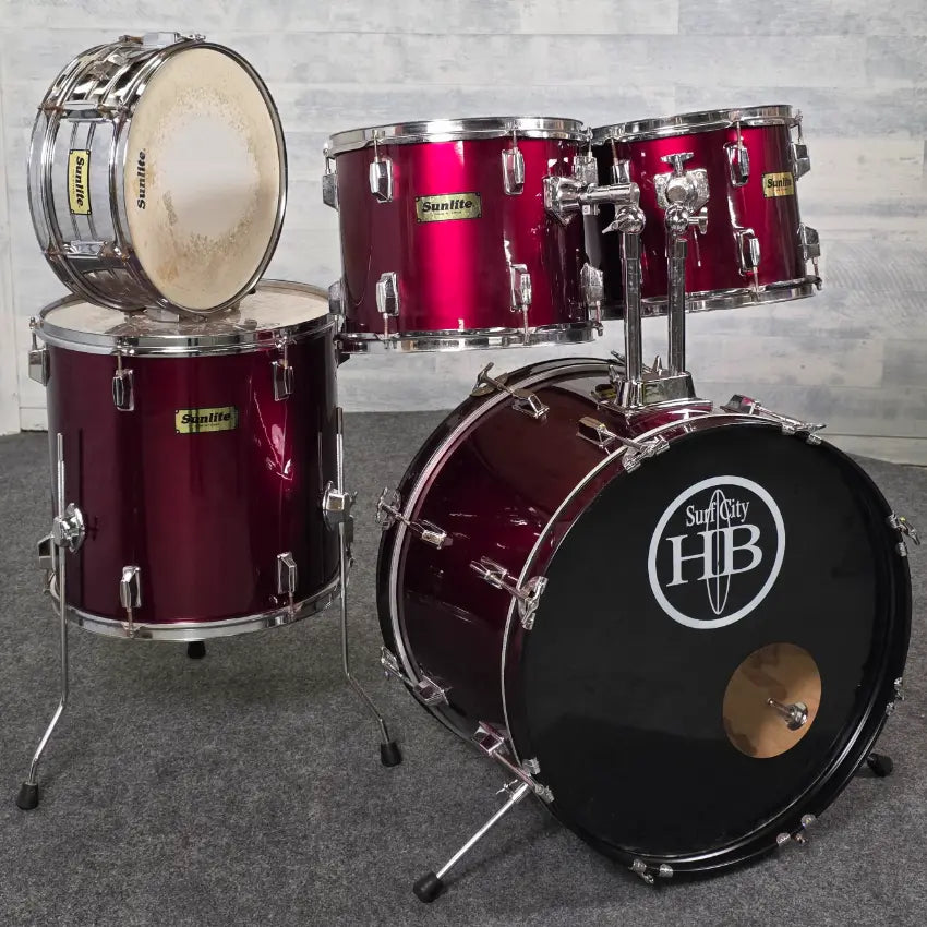 Used Sunlite 5pc Drum Set Red - Fair - Drum Center Of Portsmouth